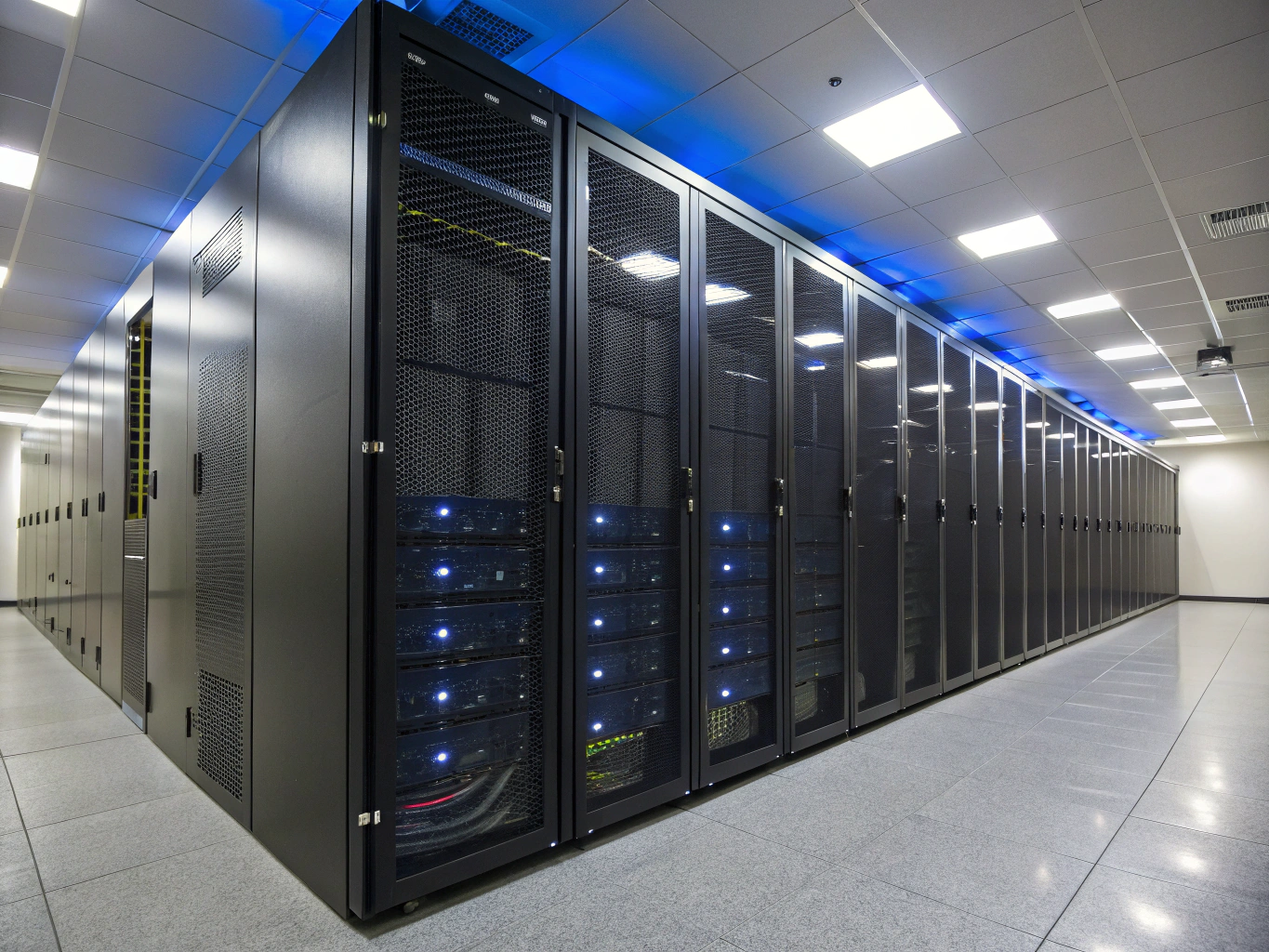 Traditional server room infrastructure with hardware racks