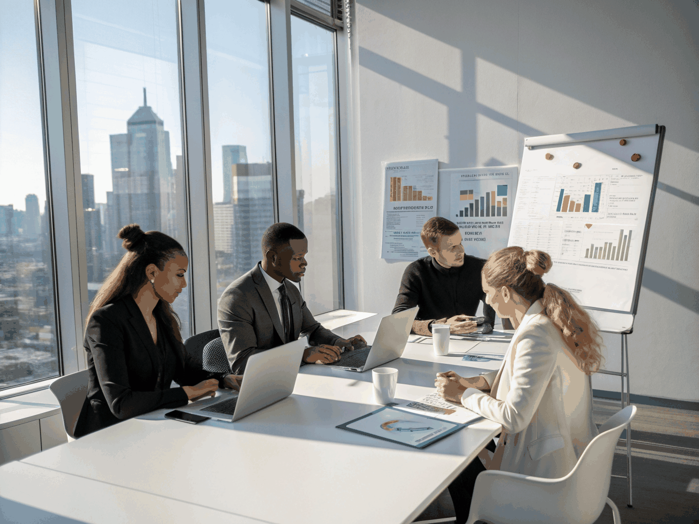 Professional team collaborating in a modern office